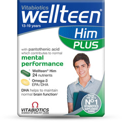 Bottle of Vitabiotics Wellteen Him Plus Omega-3
