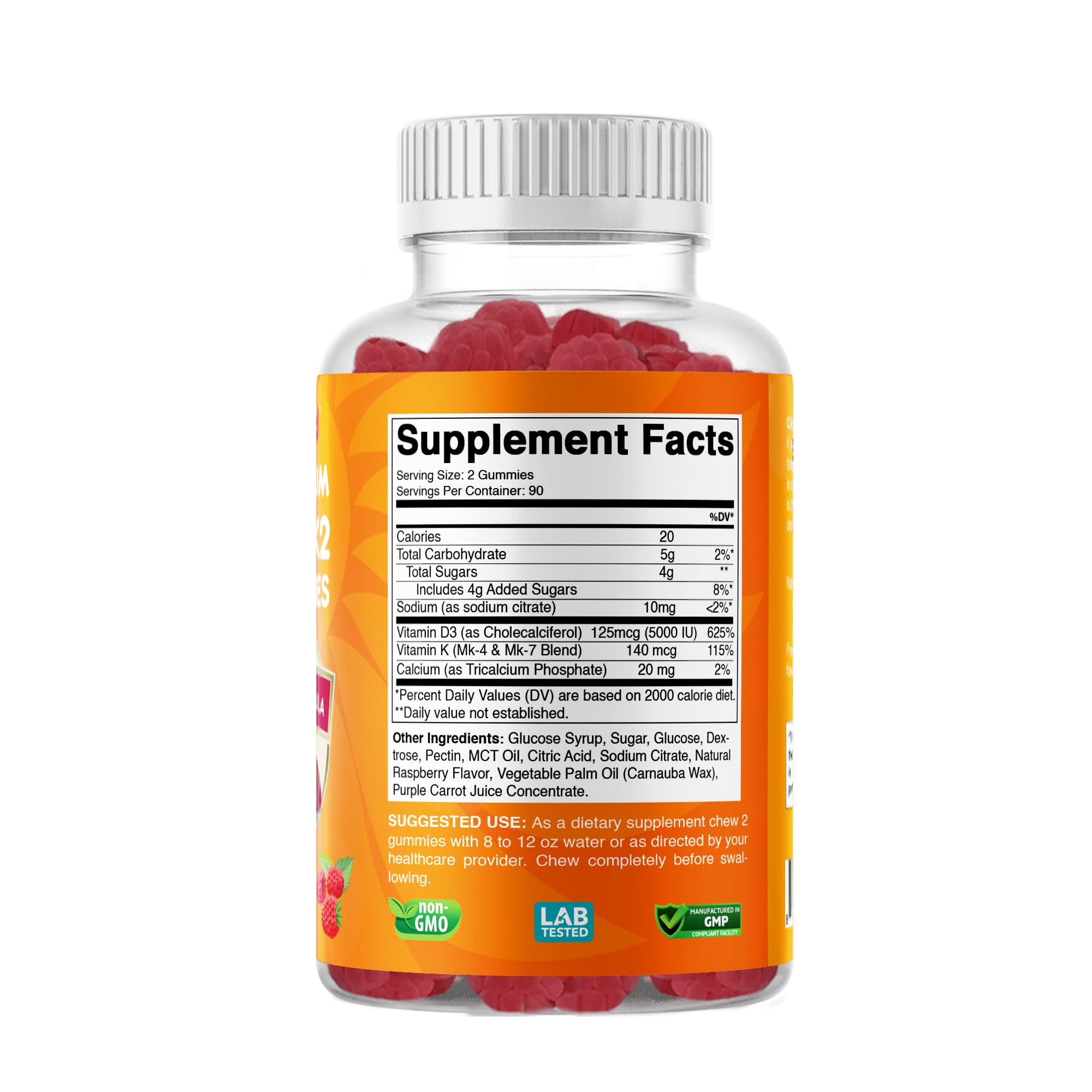 Nutrition facts panel on Vitabod gummies bottle