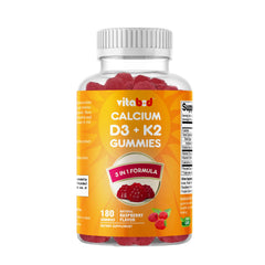 Bottle of Vitabod D3 + K2 gummies in raspberry flavor, close-up