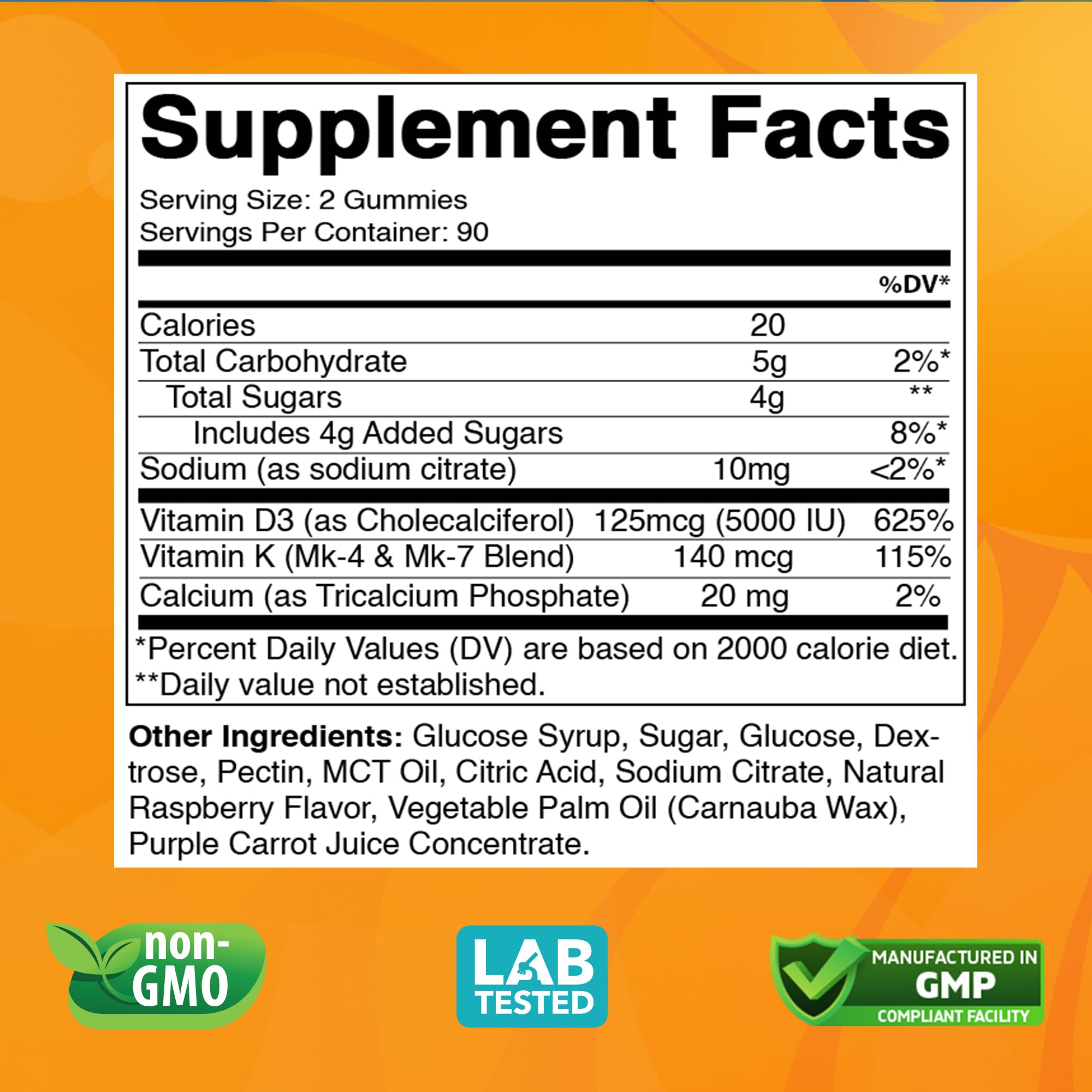 180-count bottle of Vitabod D3 + K2 vegan gummies