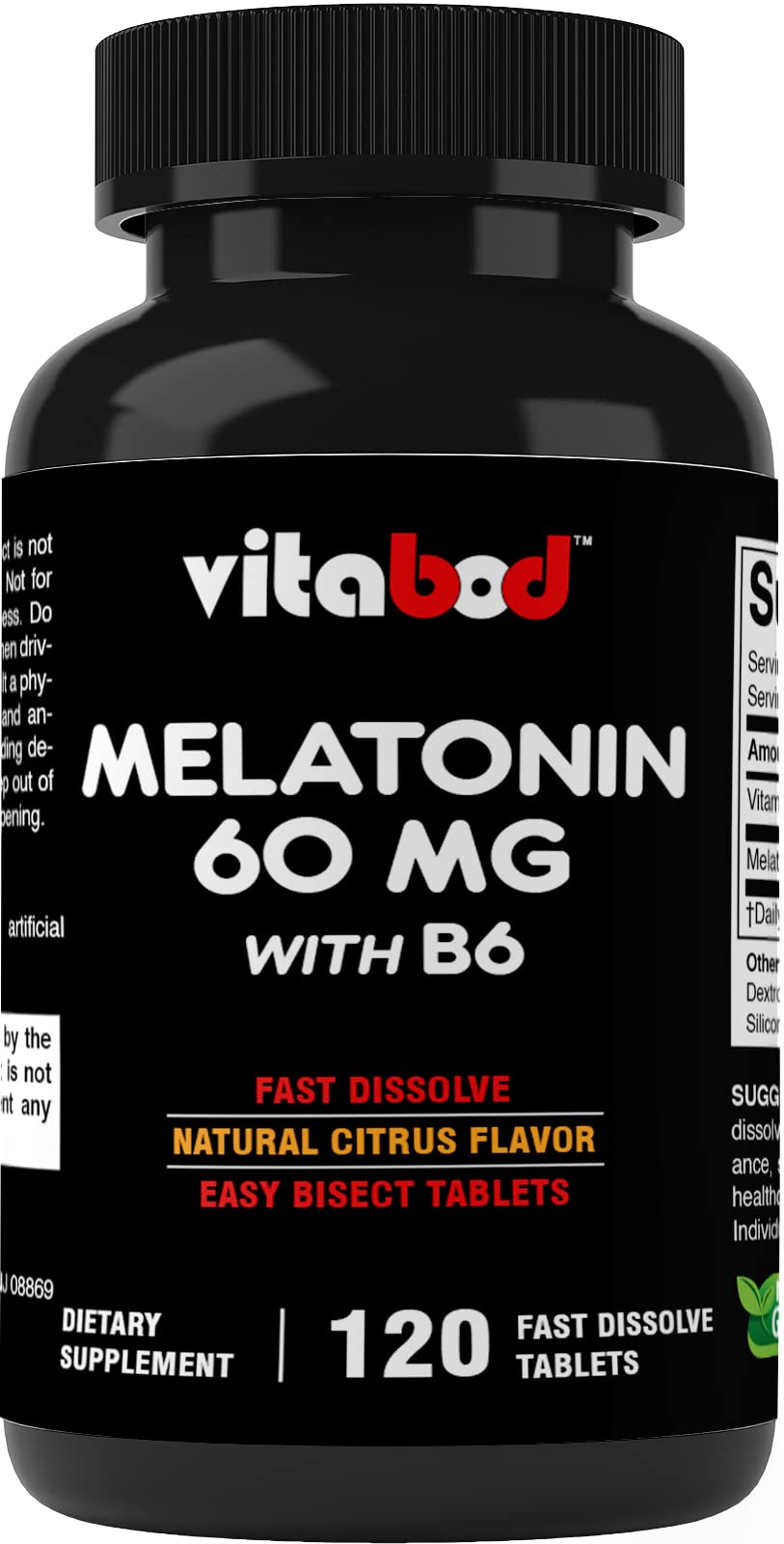 Vitabod Melatonin 60 mg with Vitamin B6 bottle on white background