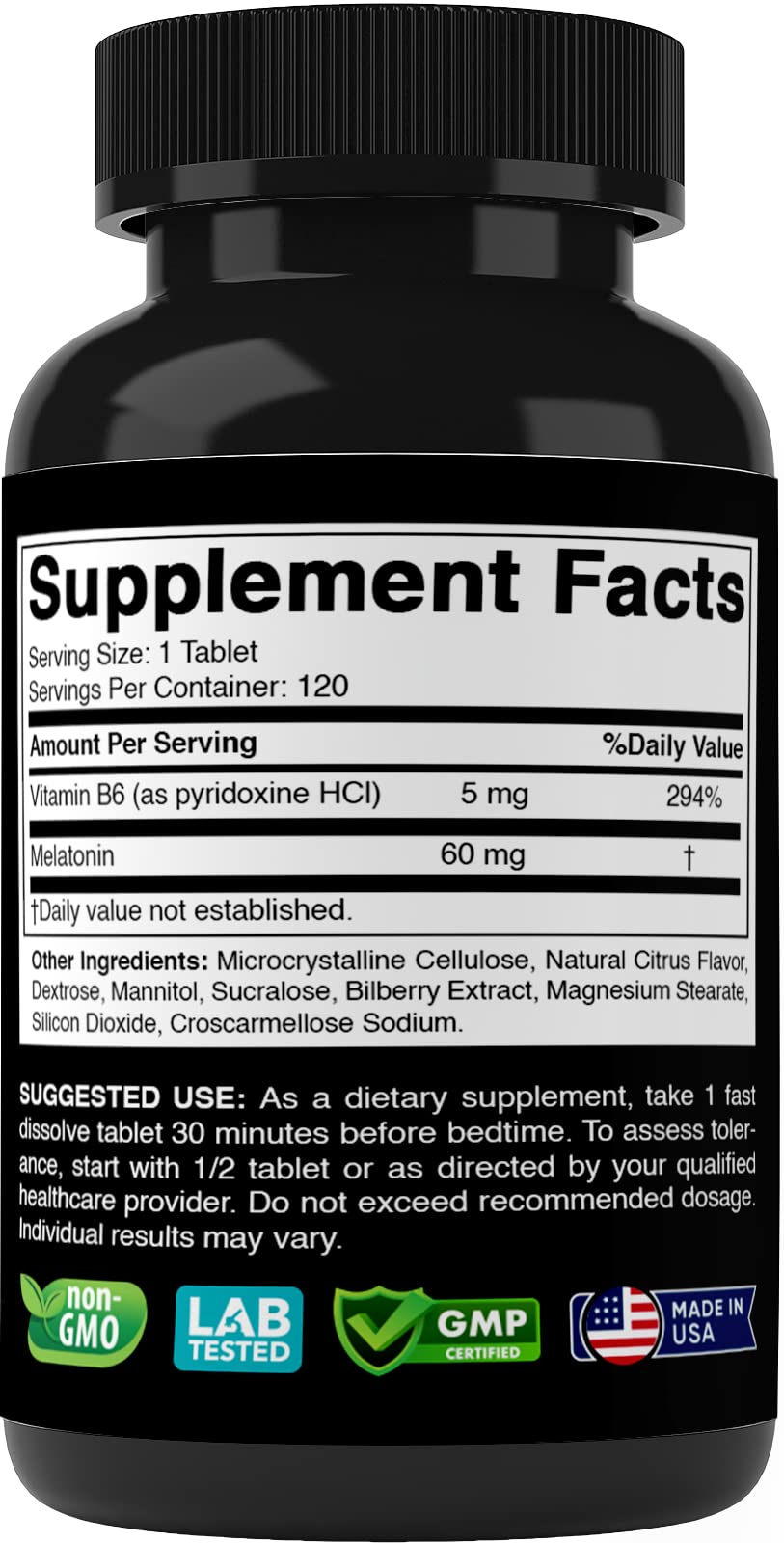 Supplement bottle with dosage instructions