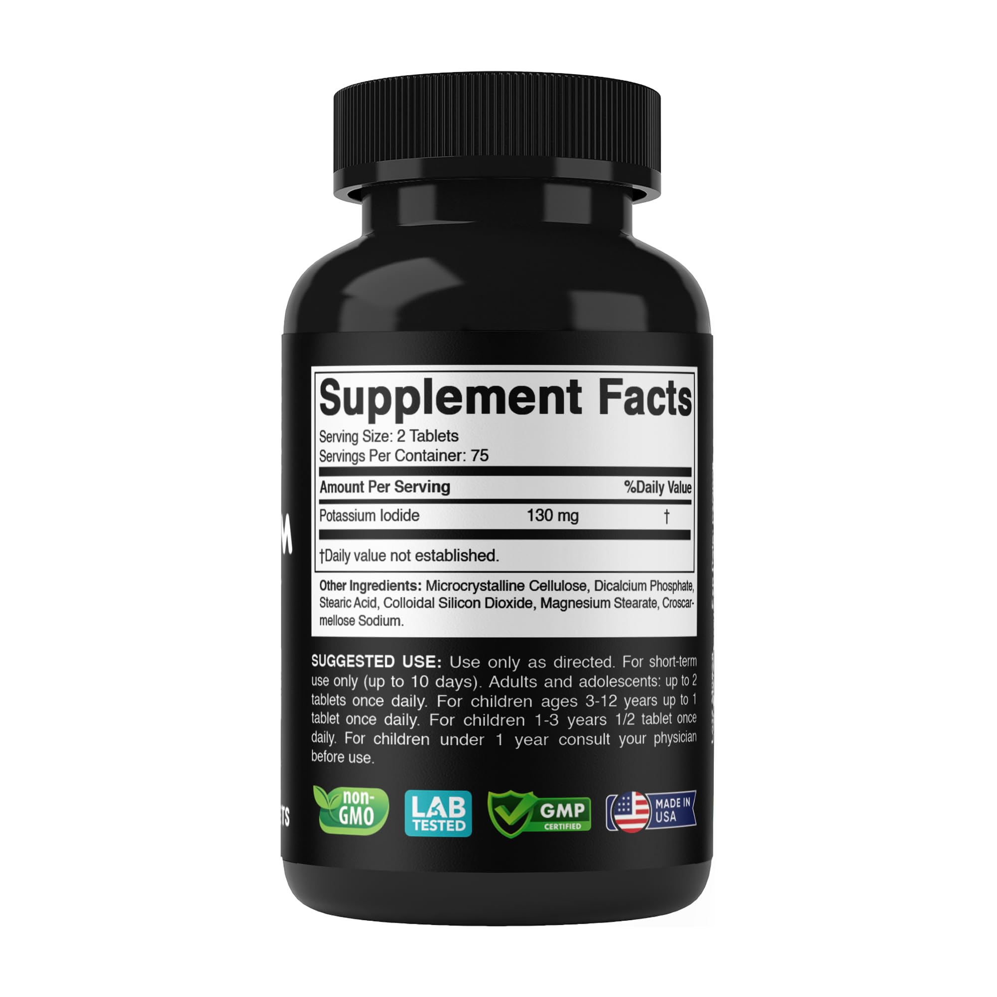 Nutrition facts panel on bottle label