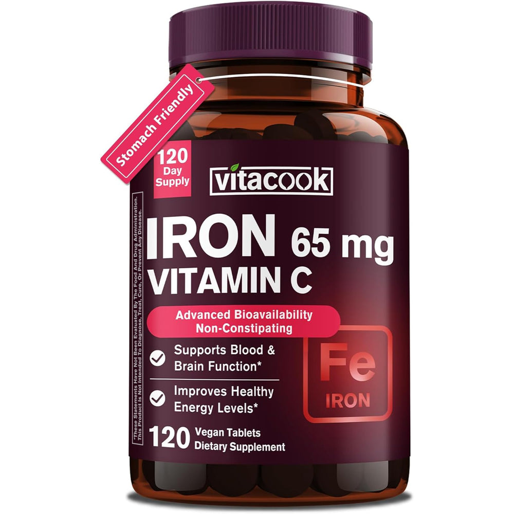 Close-up of Vitacook Iron 65mg carbonyl iron tablet