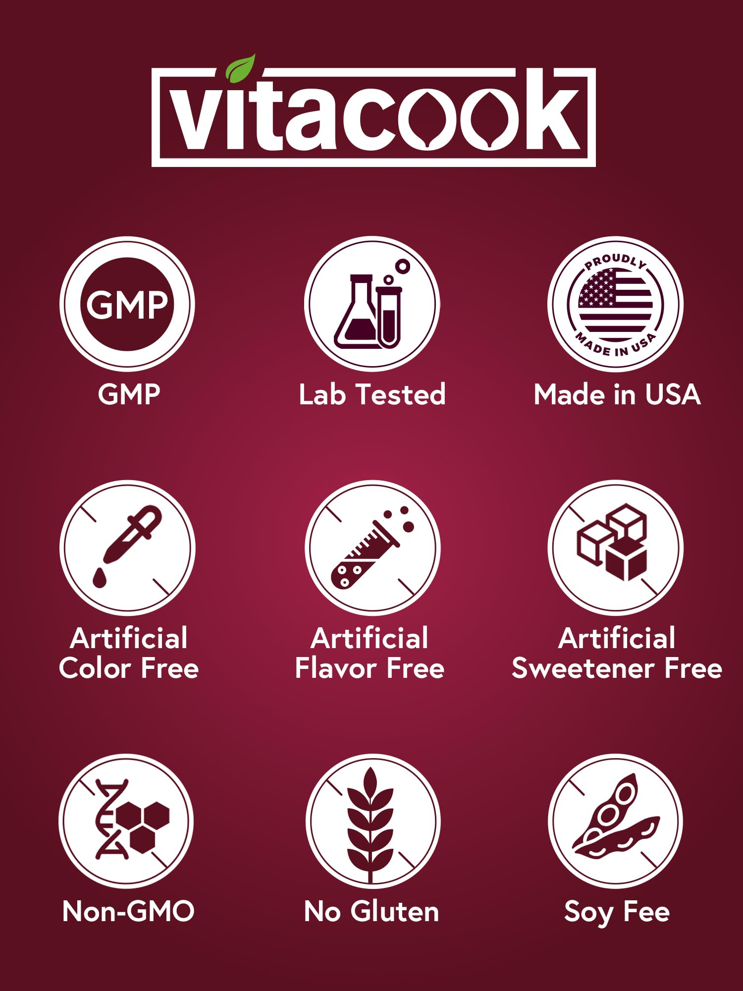 Non-GMO, gluten-free, dairy-free, soy-free Vitacook iron