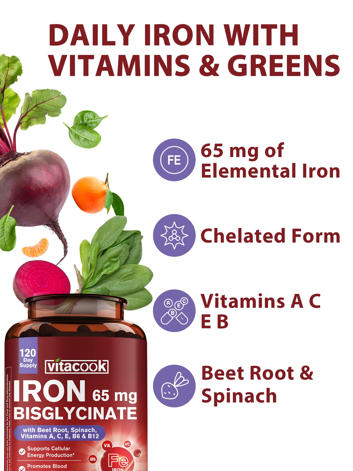 Ferrous bisglycinate chelate with vitamins and minerals