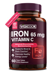 Vitacook Iron Supplement bottle showing 65mg iron and 250mg vitamin C