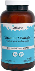 Bottle of Vitacost Buffered C Complex with rose hips showing label (1000 mg vitamin C per two capsules)