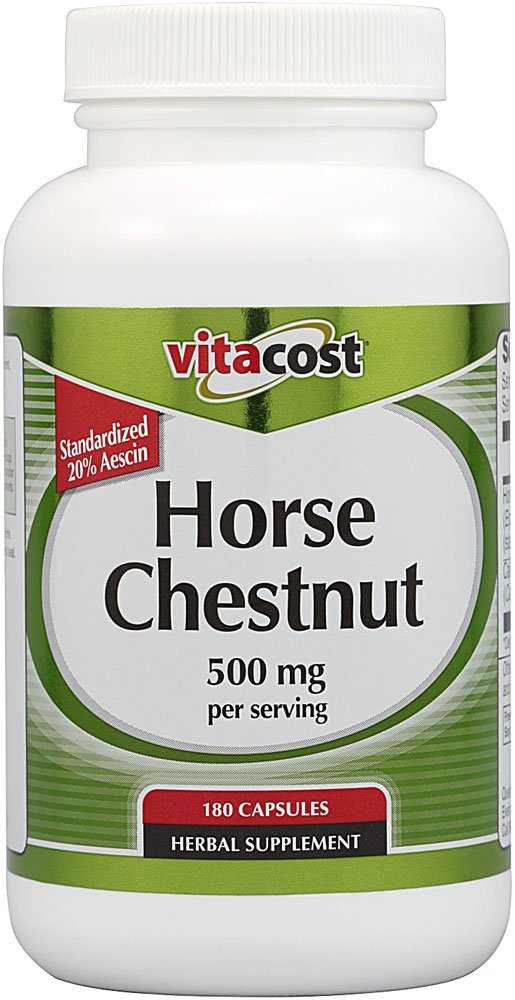 Vitacost Horse Chestnut - Standardized to 20% Aescin, 500 mg per serving, 180 capsules.