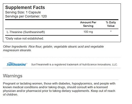 Bottle of Vitacost L-Theanine Suntheanine showing calm focus concept