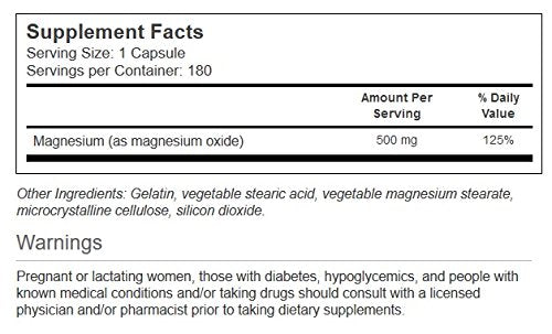 Close-up of Vitacost Magnesium 500 mg capsules