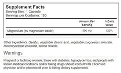 Close-up of Vitacost Magnesium 500 mg capsules