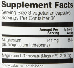 Three capsules representing magnesium L-threonate serving size