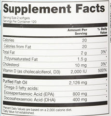 Ingredients and omega-3 EPA and DHA details for Vitacost Mega EFA-D3