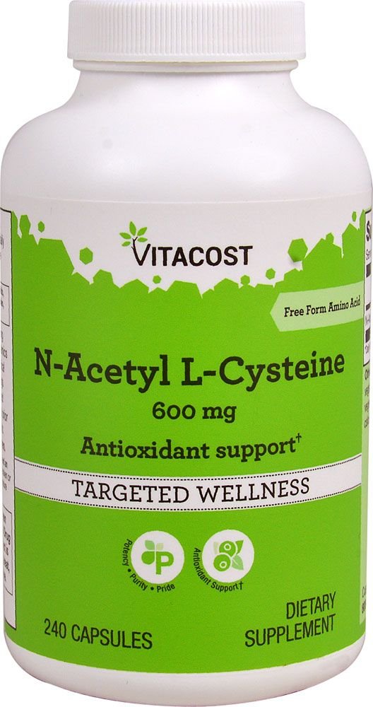 Bottle of Vitacost N-Acetyl Cysteine (NAC) 600 mg – 240 capsules