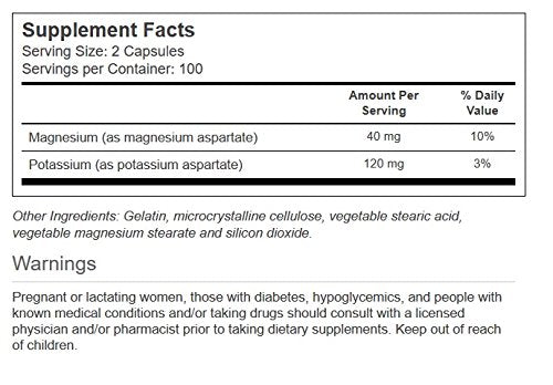 Vitacost Potassium & Magnesium 200 Capsules bottle label and nutrition information