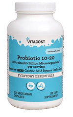 Vitacost Probiotic 10-20 bottle with 20 billion CFU and 10 strains; 200 vegetarian capsules
