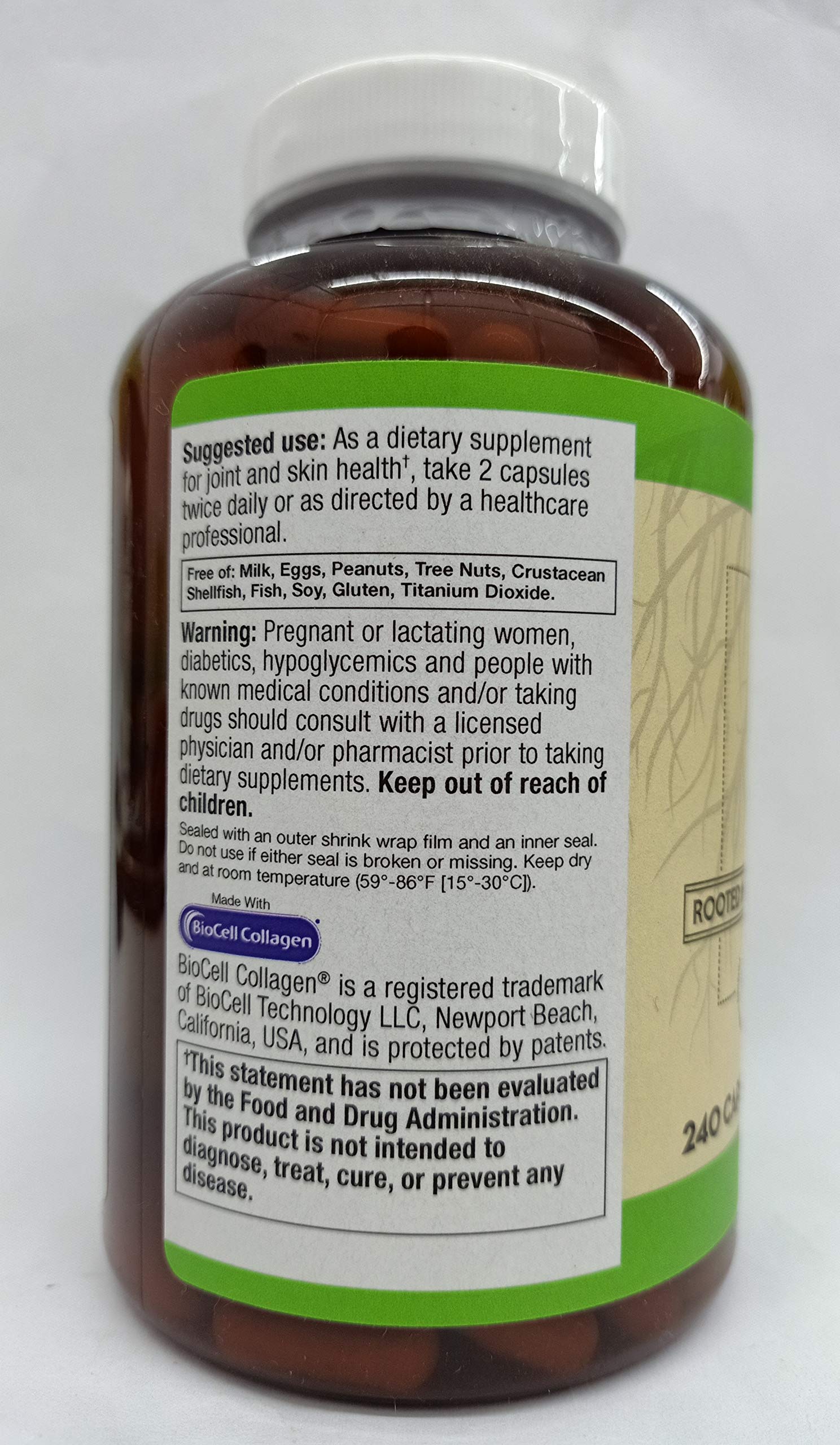 Nutrition label and serving size with 2 capsules