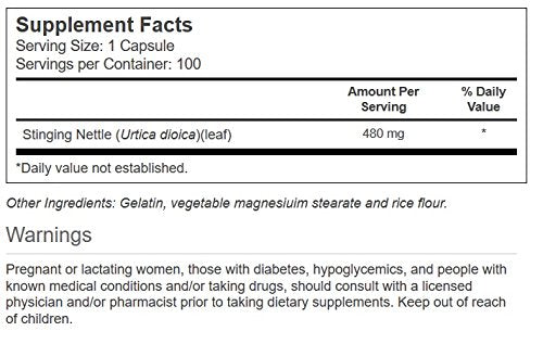 Close-up of Vitacost Stinging Nettle Leaf 480 mg capsules