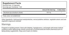 Close-up of the Vitacost Strontium supplement label on a bottle