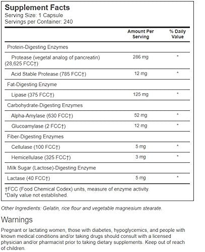 Close-up of Vitacost Super Daily Enzymes packaging and ingredients