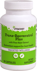 Bottle of Vitacost Trans-Resveratrol Plus 60 vegetarian capsules