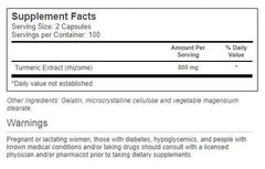 Close-up of Vitacost Turmeric Extract capsules and bottle label highlighting 800 mg per serving