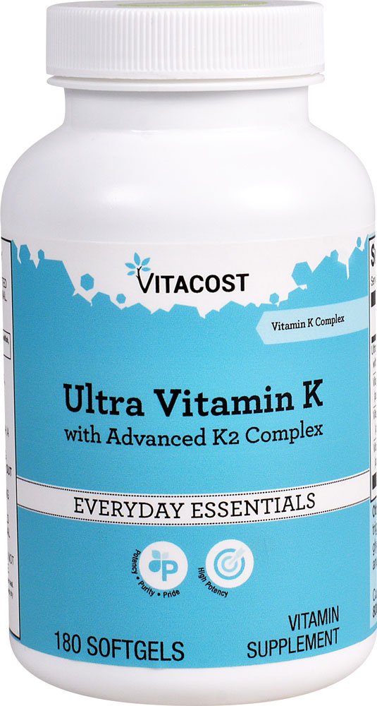 Bottle of Vitacost Ultra Vitamin K with Advanced K2 Complex, 180 softgels