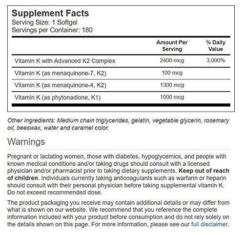 Close-up of Vitacost Vitamin K2 and K1 softgels and label