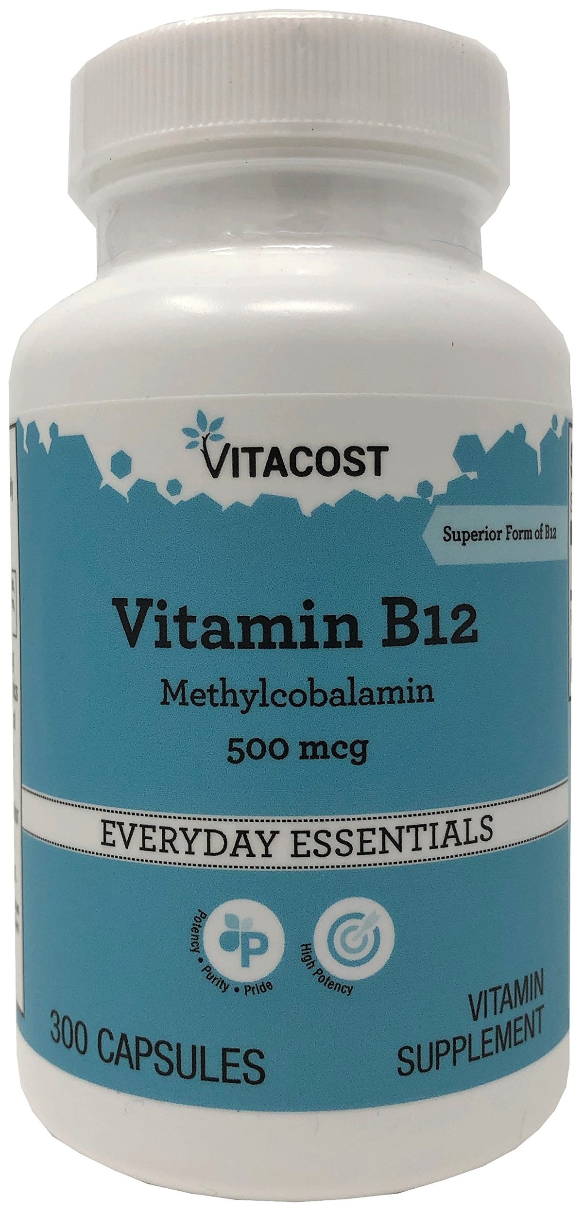 Bottle of Vitacost Vitamin B-12 Methylcobalamin 500 mcg, 300 capsules