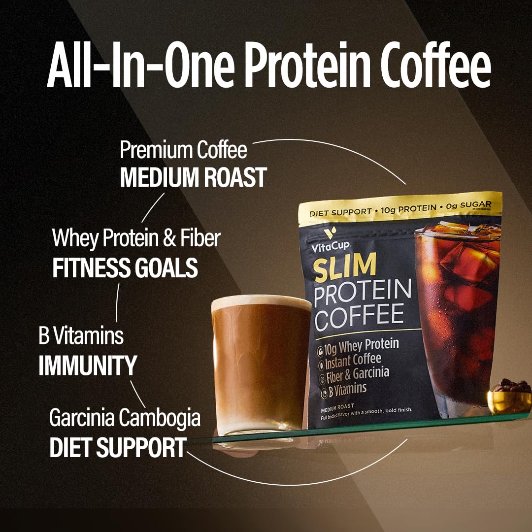 VitaCup Slim Protein Coffee Shake prepared in a shaker for on-the-go protein.