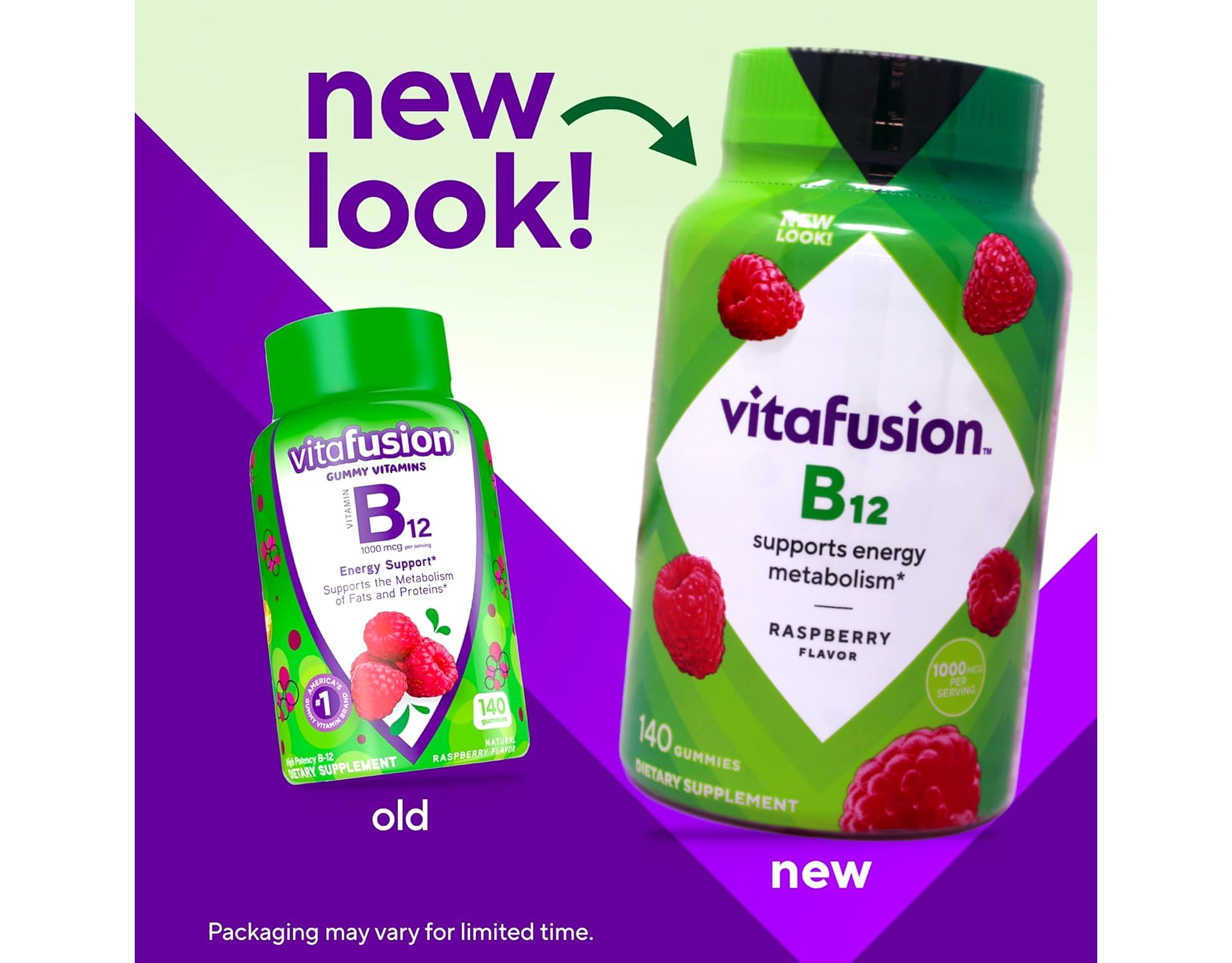 Packaging for 140-count Vitafusion B-12 pack of 2