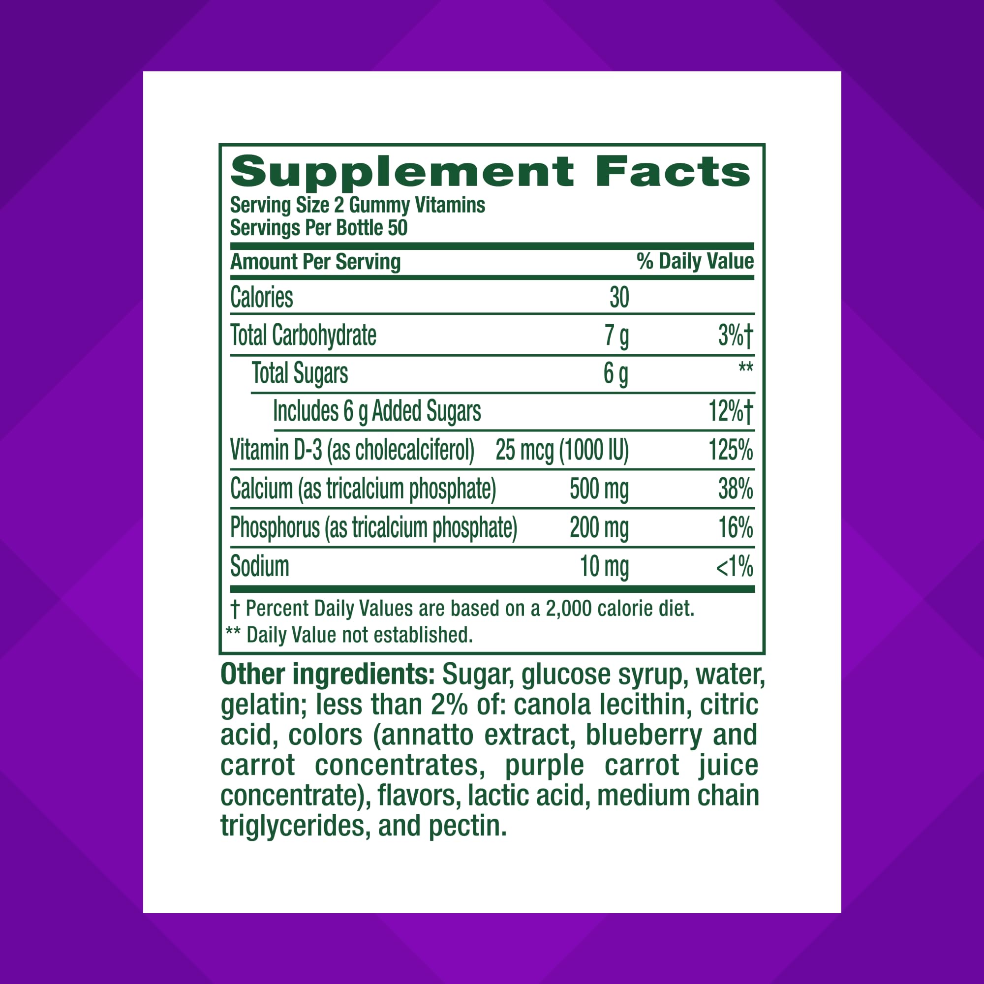 100-count bottle of Vitafusion calcium gummies for 50 days