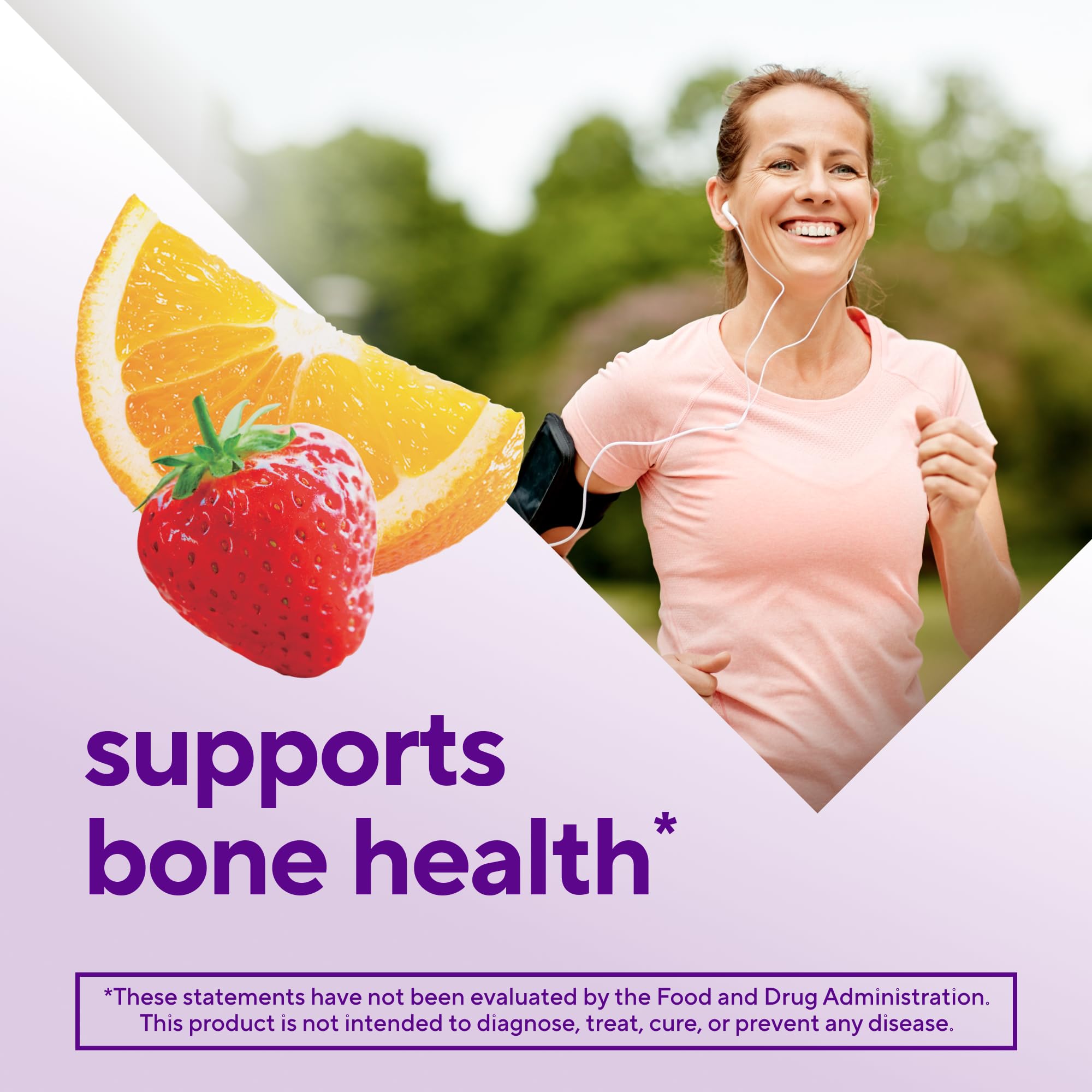 Two gummies provide 500 mg calcium and 1000 IU vitamin D