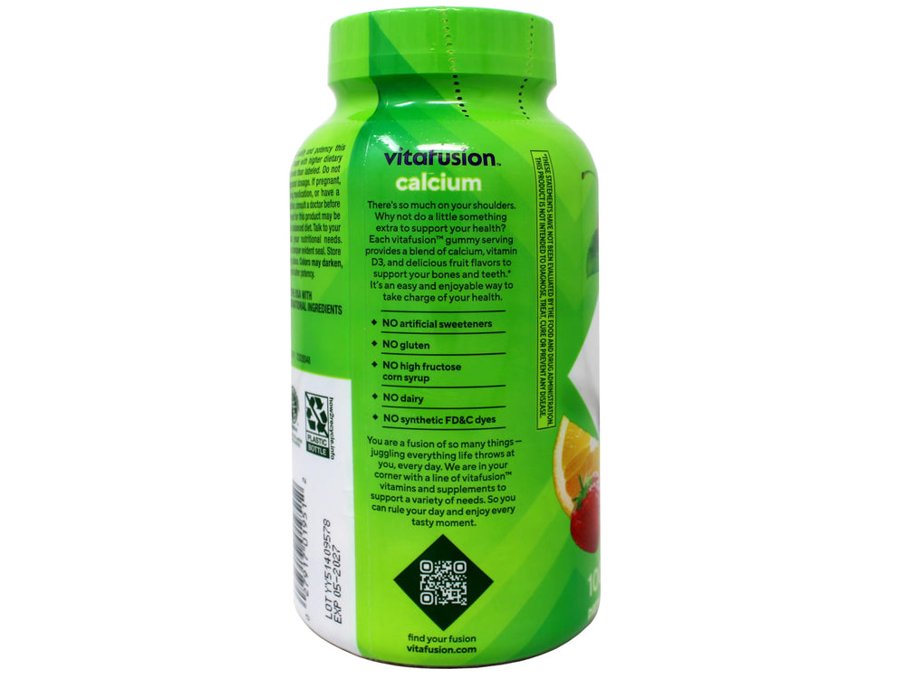 Back nutrition facts panel of Vitafusion Calcium Gummies bottle