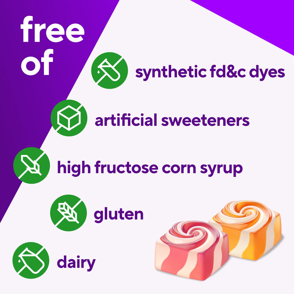 Vitafusion calcium gummies cream flavor close-up, dessert-like chewable vitamin.