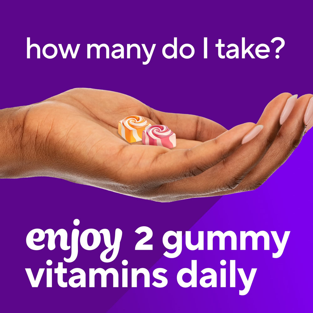 Vitafusion calcium gummies two gummies serving scene for calcium intake.