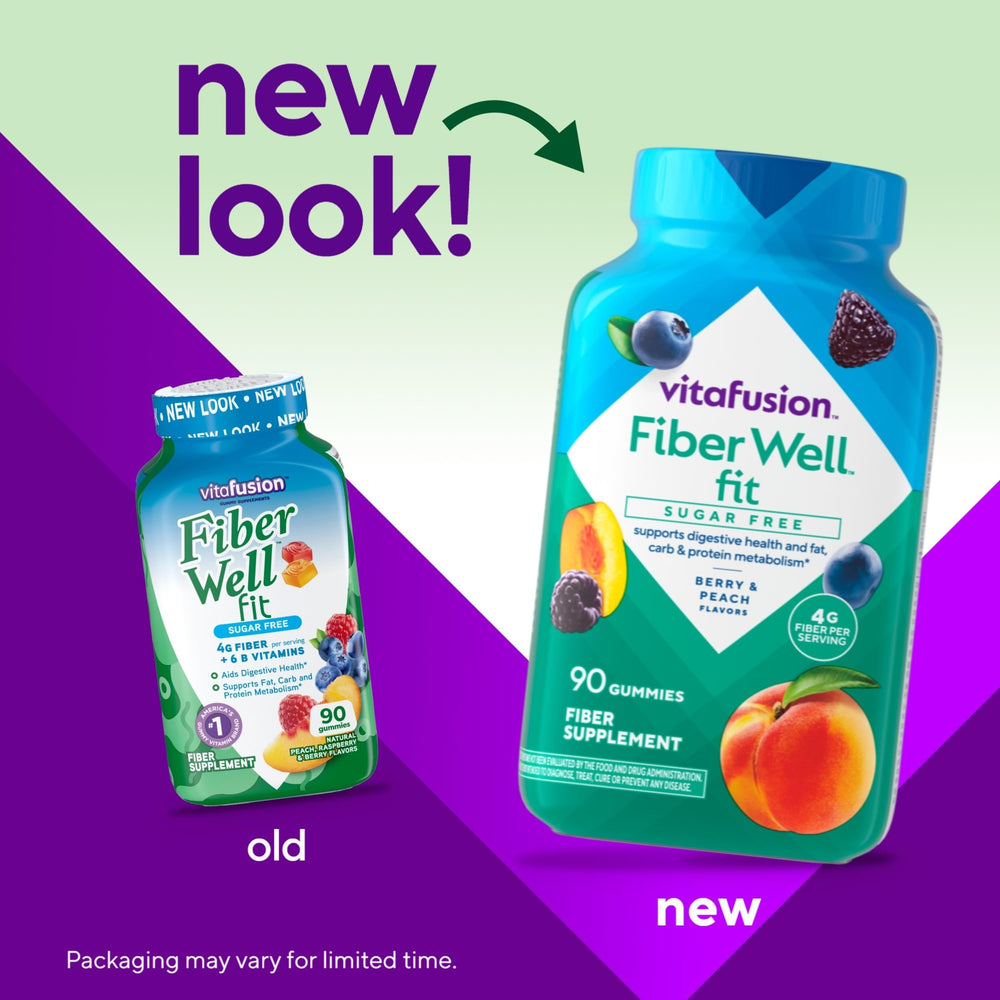 Vitafusion Fiber Well Fit peach gummies, natural flavor for daily fiber