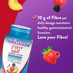 Nutrition facts panel on Vitafusion Fibre Well Gummies bottle