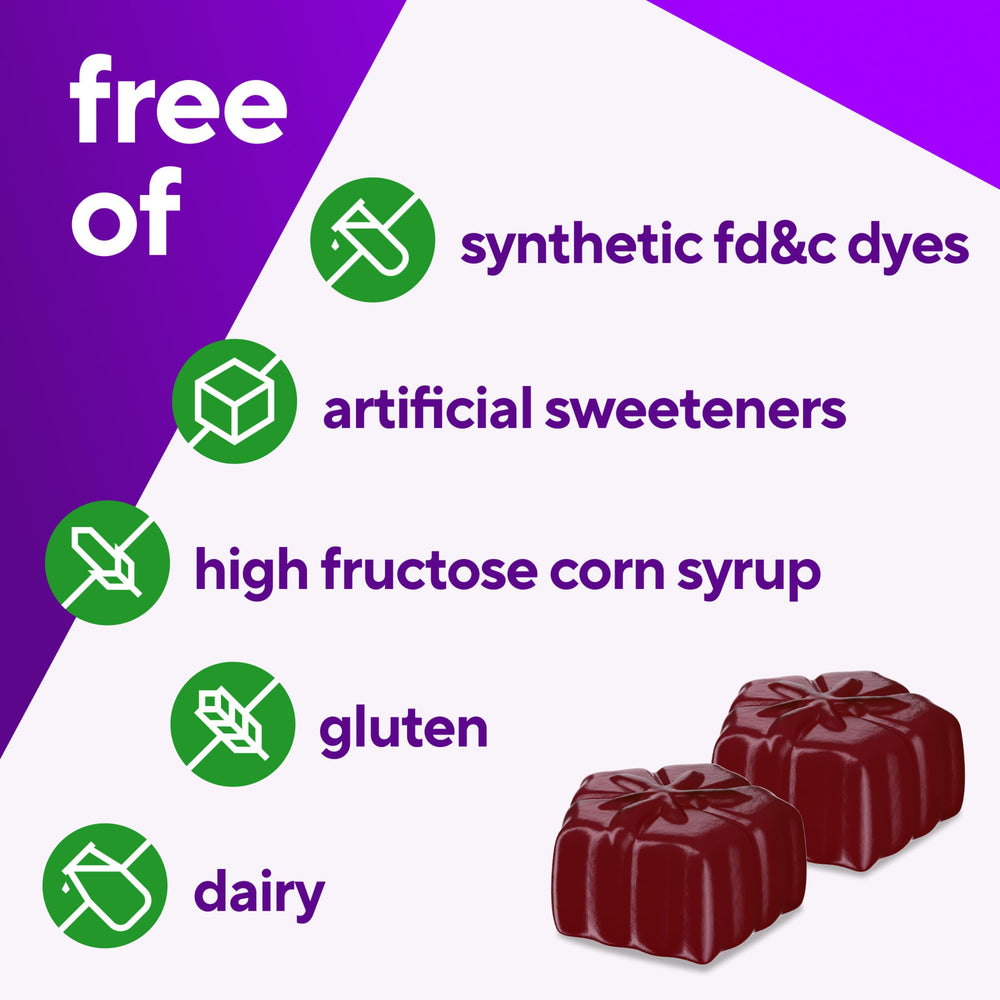 Gummy vitamins packaging with label and ingredients