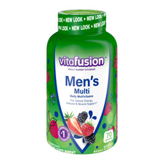 Vitafusion Men's Gummy Vitamins bottle side view highlights easy dosing and steady energy support