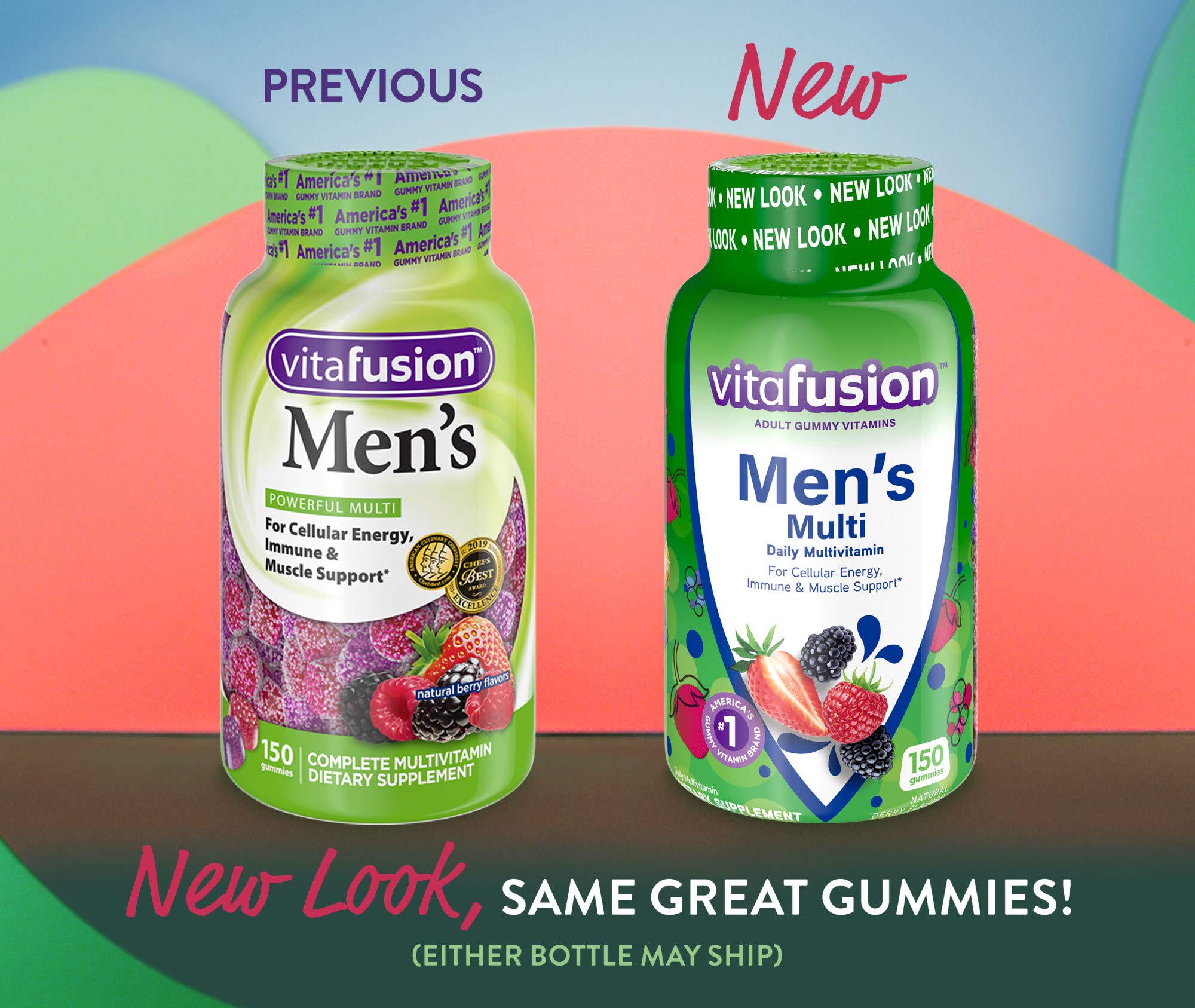 Vitafusion Men's Gummy Vitamins gummies closeup emphasizes chewy texture and fruity taste