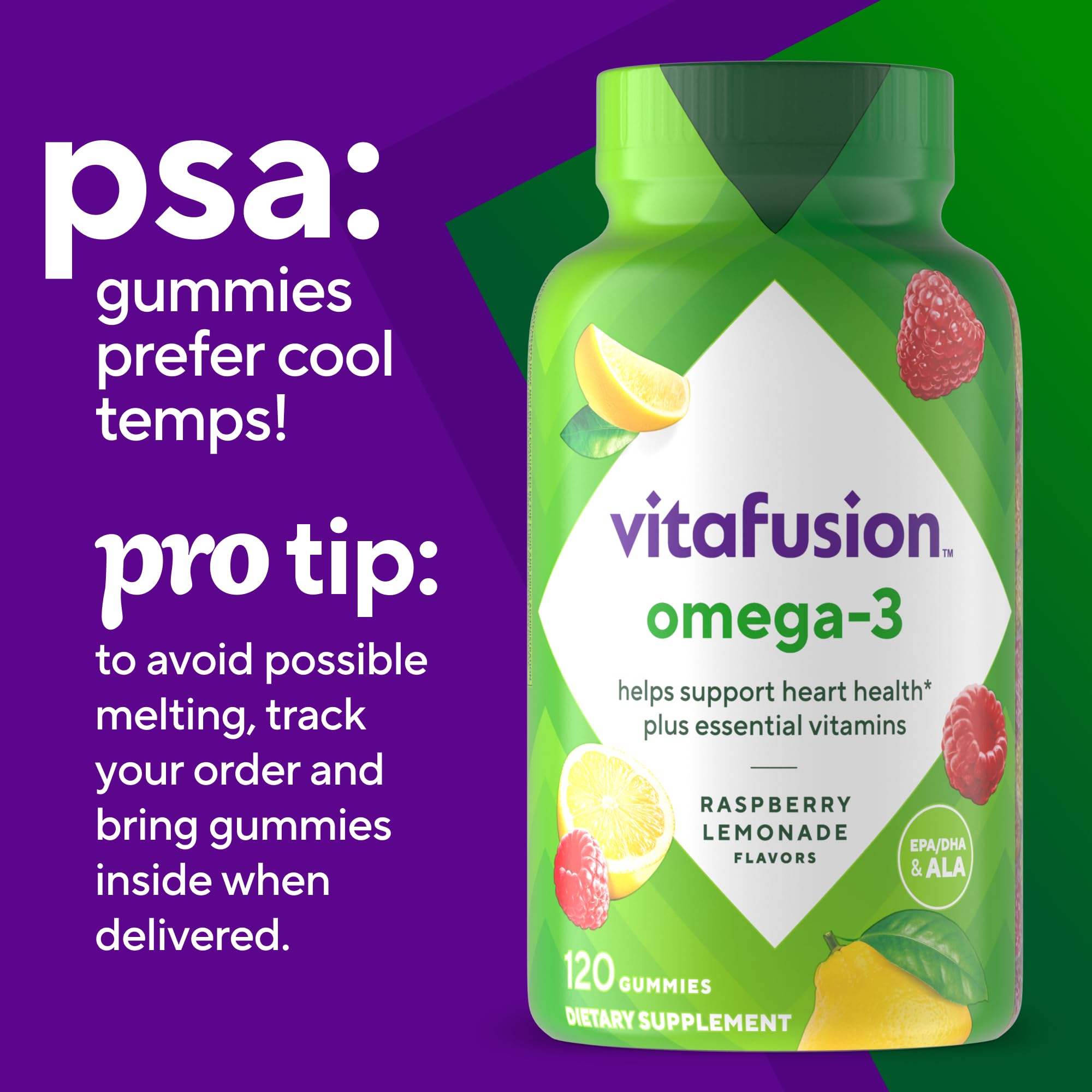 Dairy-free and gluten-free Vitafusion gummies in berry lemonade flavor.