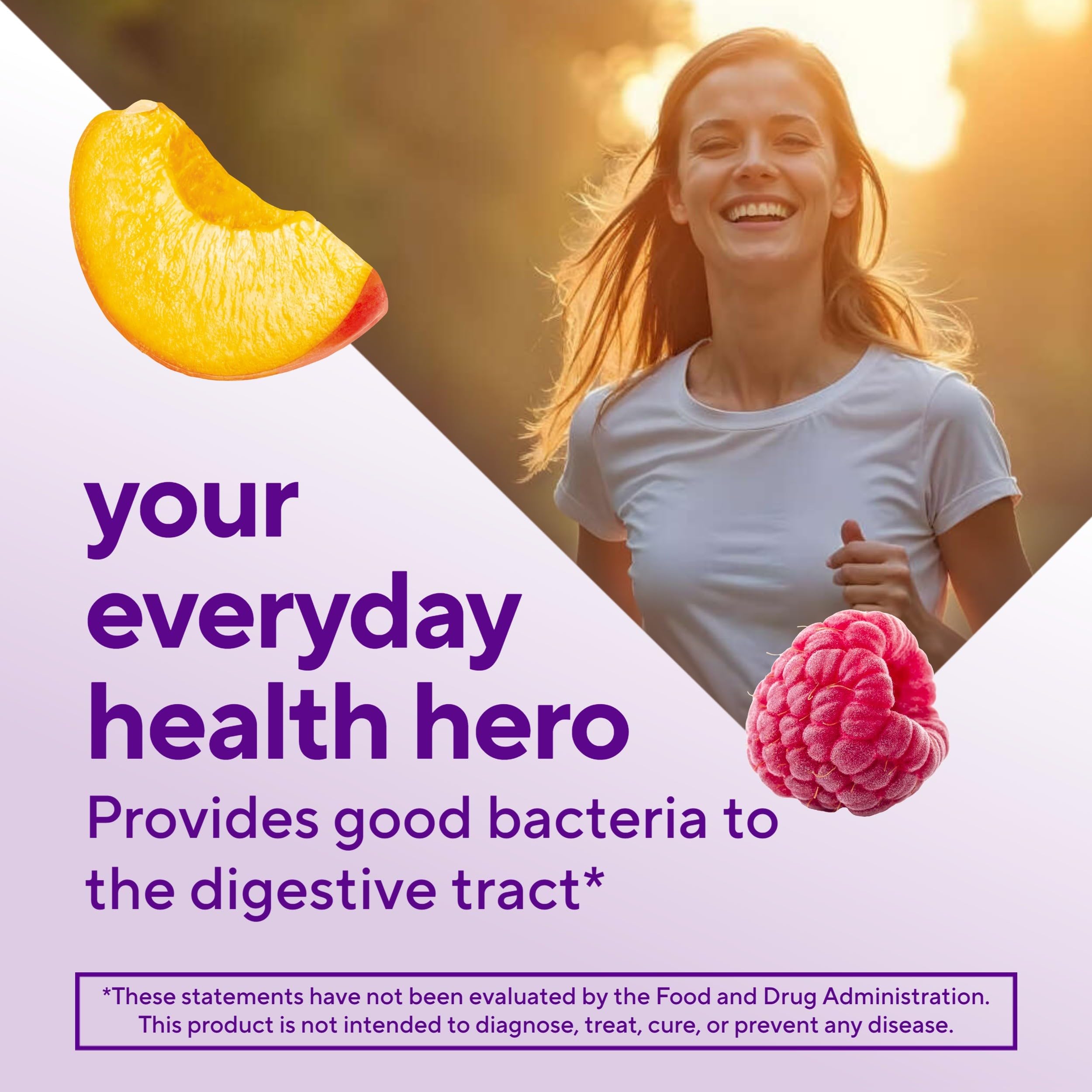 Close-up of a peach-flavored probiotic gummy