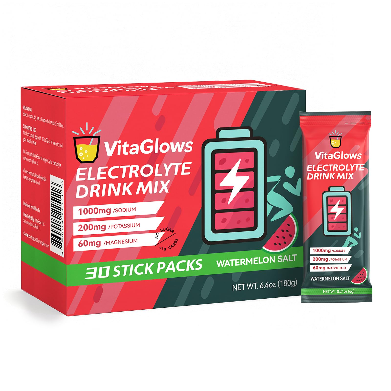 VitaGlows electrolyte powder watermelon pour supports rapid hydration during workouts.