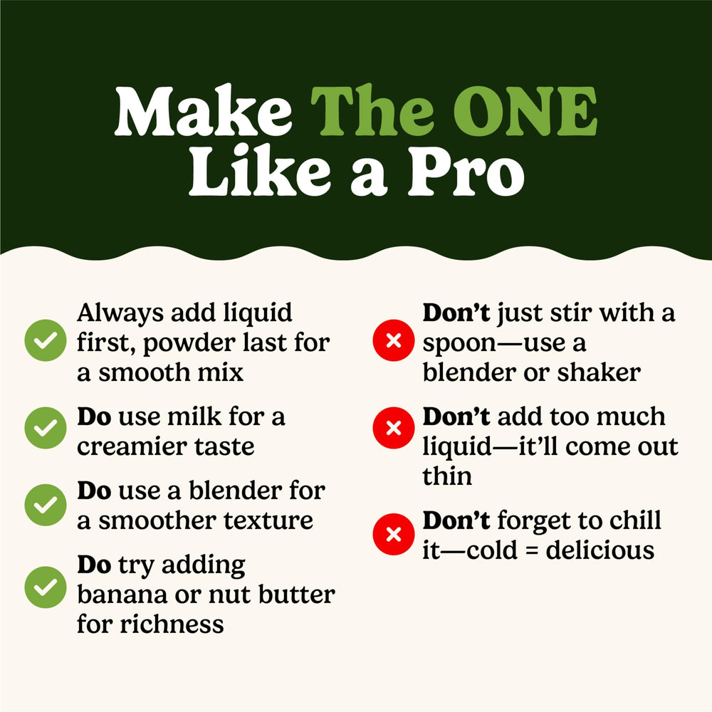 VitaHustle ONE chocolate-brownies shake poured into a glass for creamy texture.