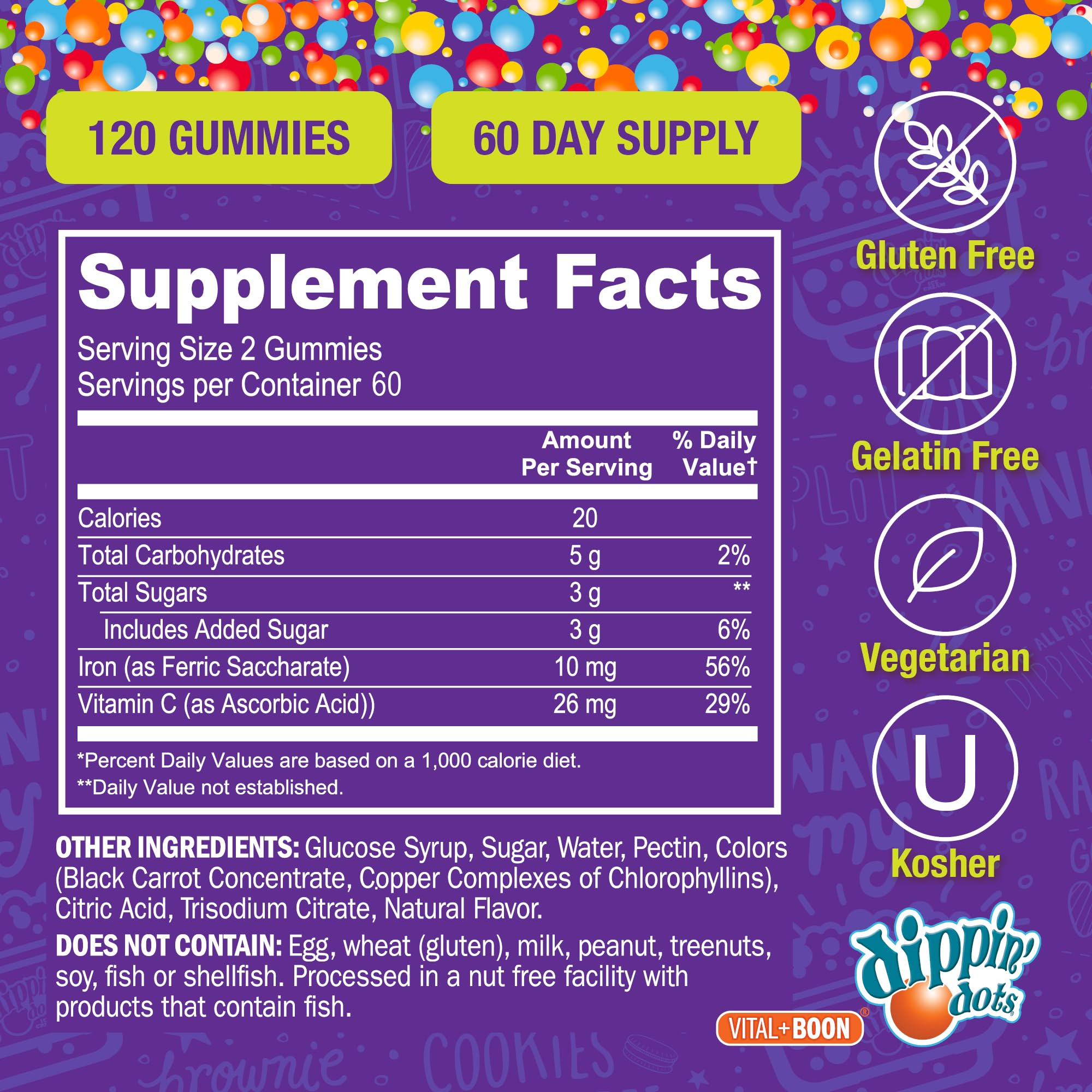 Gelatin-free illustration of Vital+Boon iron gummies