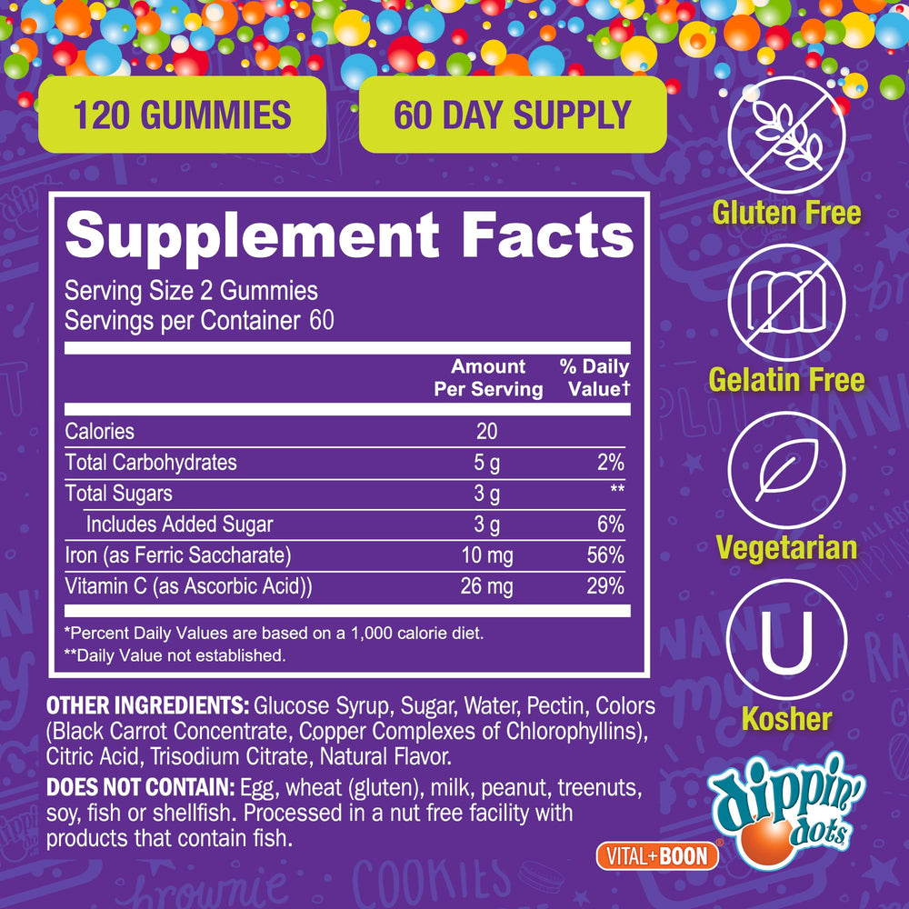 Gelatin-free illustration of Vital+Boon iron gummies