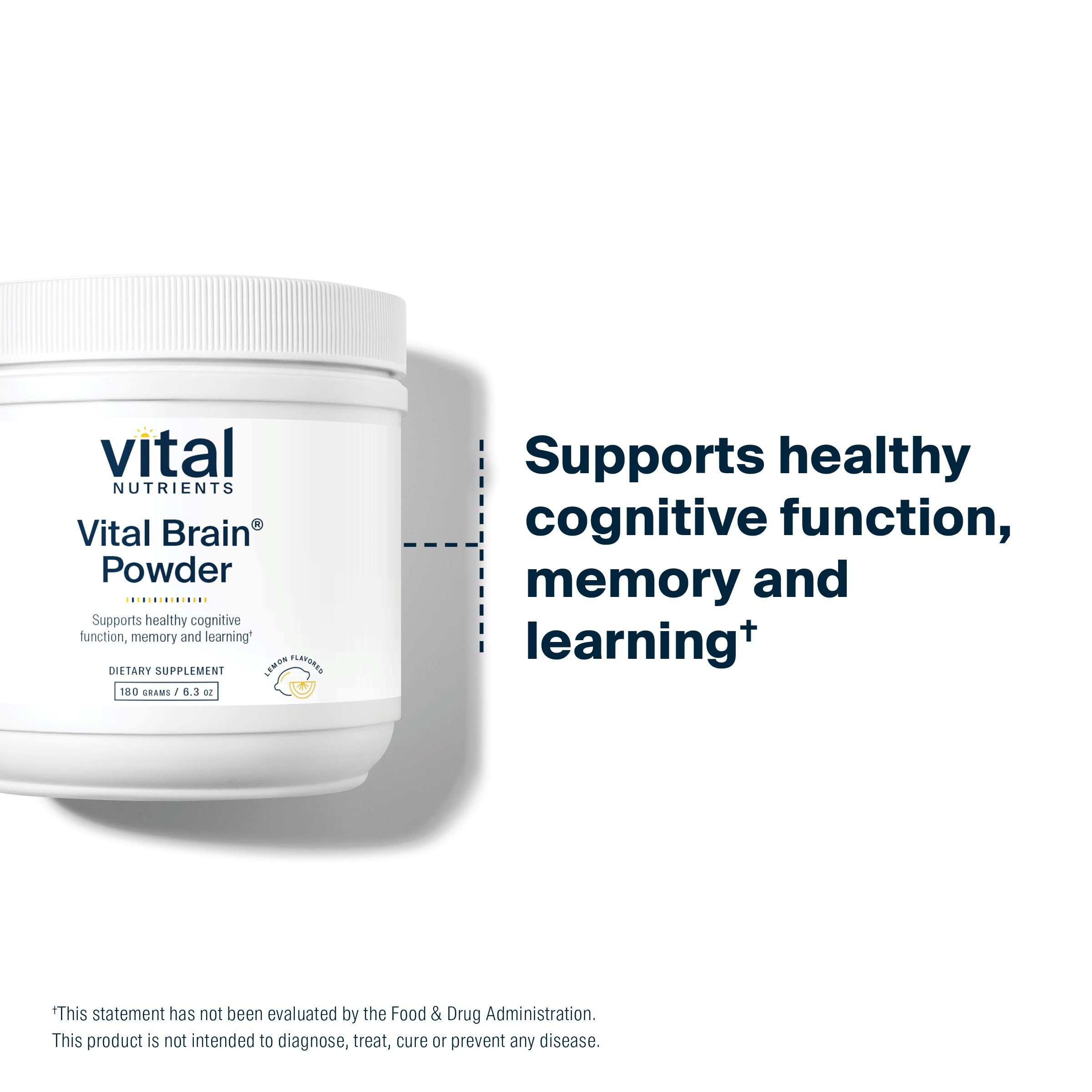 Usage graphic showing how to mix Vital Brain Powder