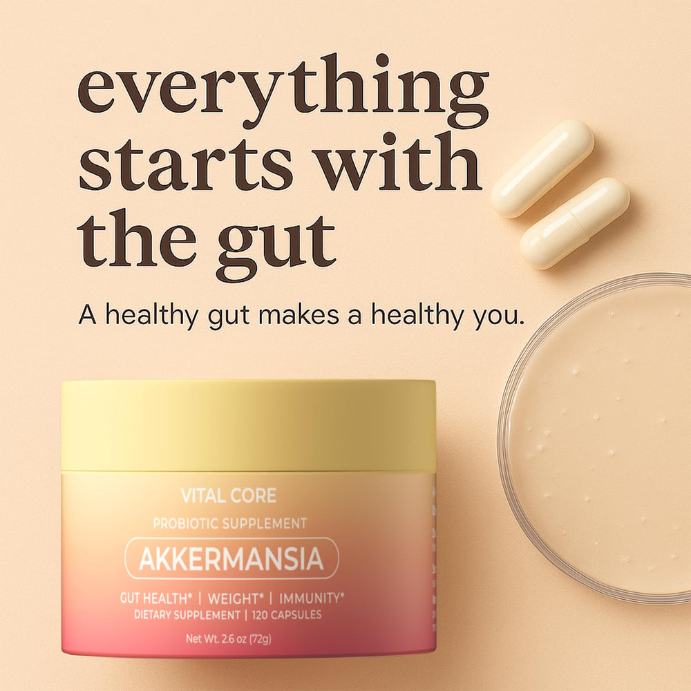 Graphic representing gut health benefits of Akkermansia probiotic